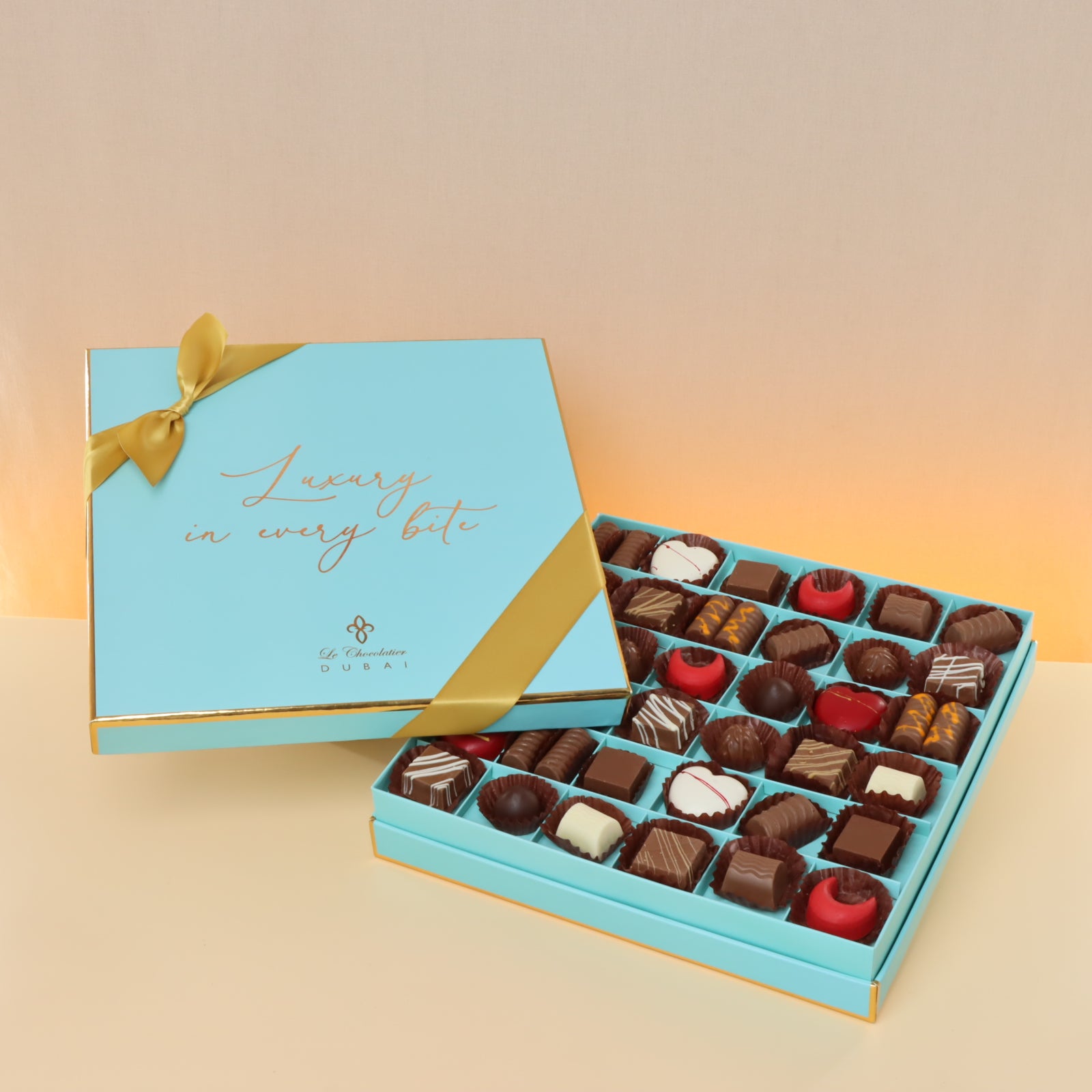 Luxury Tiffany color designed premium chocolate box with ribbon