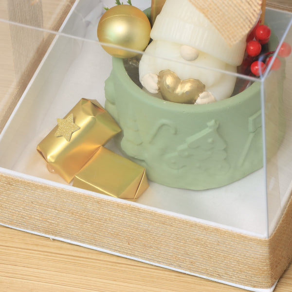 Elegant Christmas Santa Candle Gift Set in Clear Box with Gold Ribbon Bow