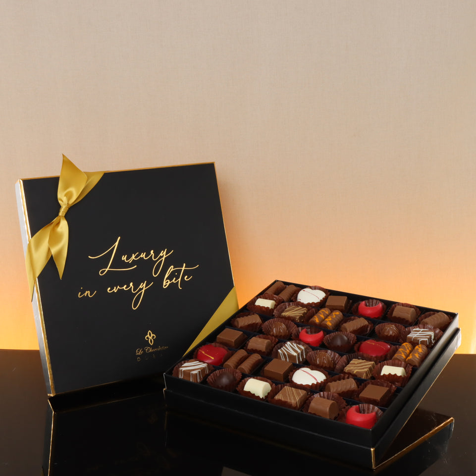 Luxury black & gold designed premium chocolate box with ribbon