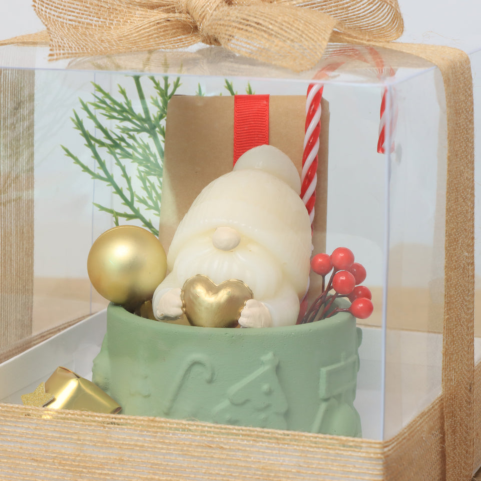 Elegant Christmas Santa Candle Gift Set in Clear Box with Gold Ribbon Bow