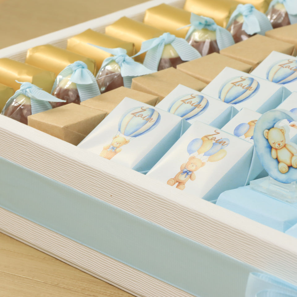 Baby boy teddy designed premium chocolate large leather tray