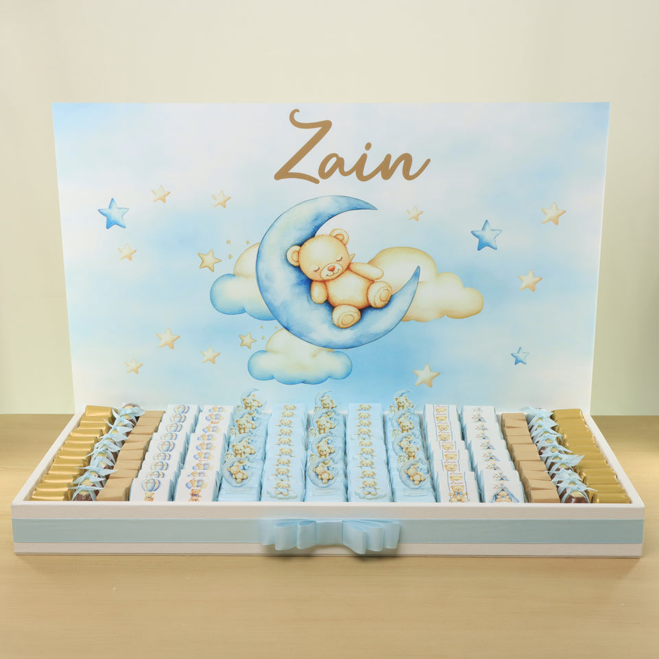 Baby boy teddy designed premium chocolate large leather tray