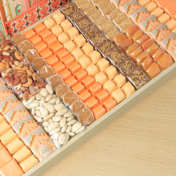 Happy Diwali mosque designed premium chocolate & sweets large leather tray