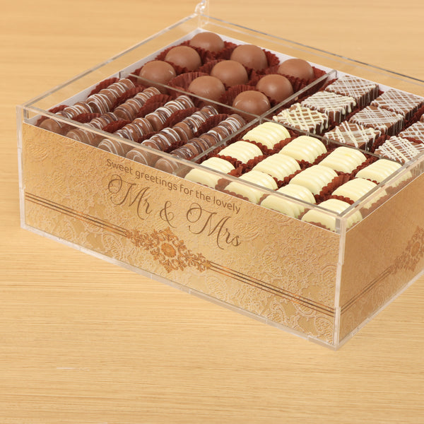 Bridal elegant damask pattern design premium chocolate gift acrylic box