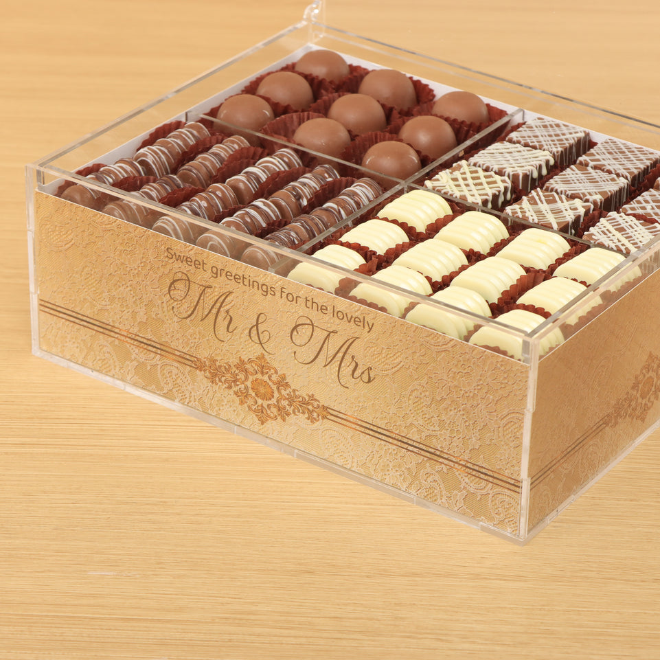 Bridal elegant damask pattern design premium chocolate gift acrylic box