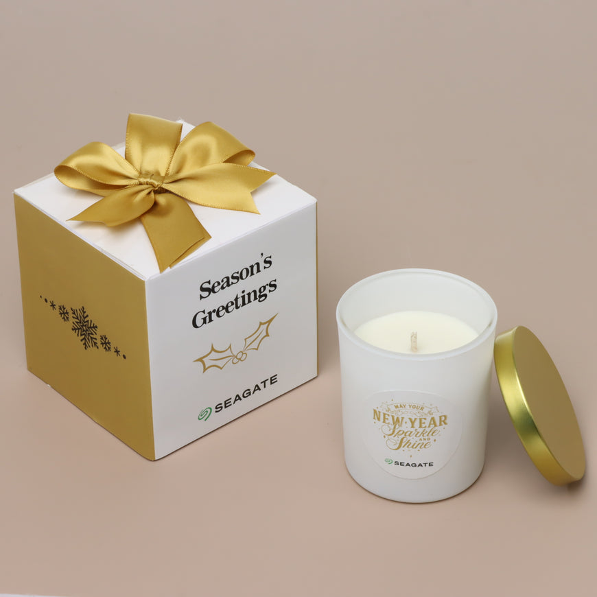 Corporate customized christmas designed glass candle giveaway in soft box