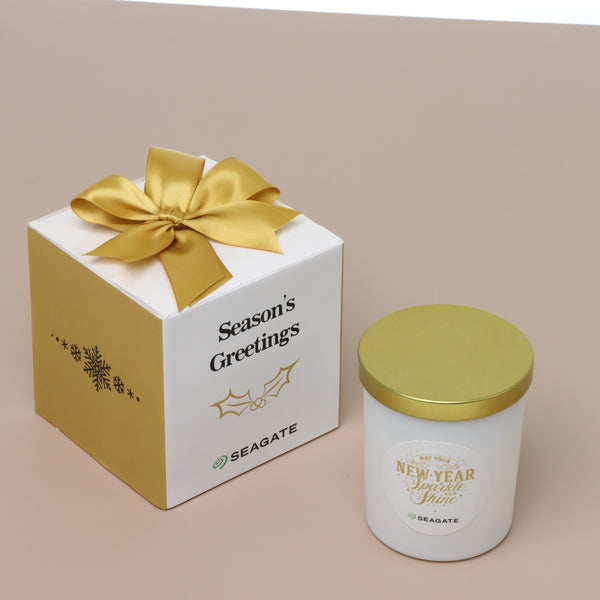 Set of 20 Corporate customized Christmas designed glass candle giveaway in soft box