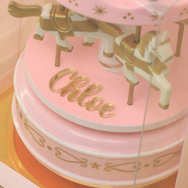 Set of 20 Baby girl personalized acrylic name decorated carousel music box