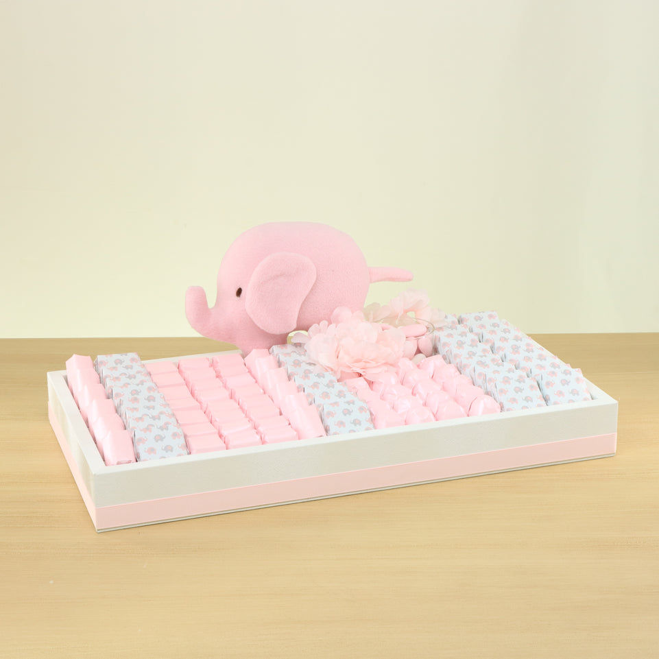 Baby girl elephant theme designed premium chocolate medium leather tray