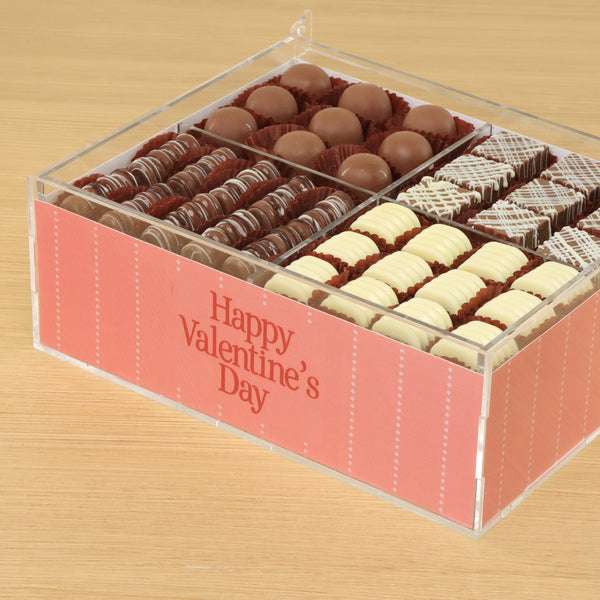 Happy Valentine's Day pink dotted line design premium chocolate gift acrylic box