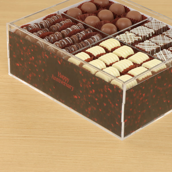 Happy Anniversary heart shimmering designed premium chocolate gift acrylic box