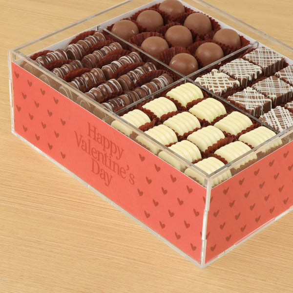 Happy Valentines Day red heart design premium chocolate gift acrylic box