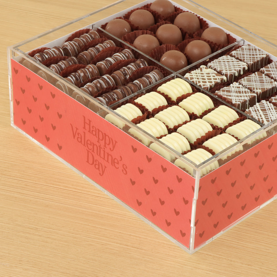 Happy Valentines Day red heart design premium chocolate gift acrylic box