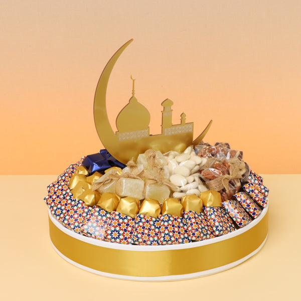 Ramadan eid decorated chocolate & sweets round leather tray