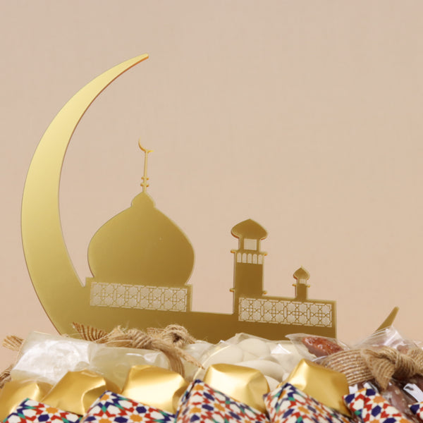 Ramadan eid decorated chocolate & sweets round leather tray