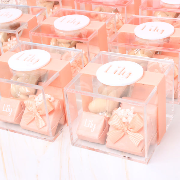Set of 20 Baby Girl personalized premium chocolate acrylic box giveaway