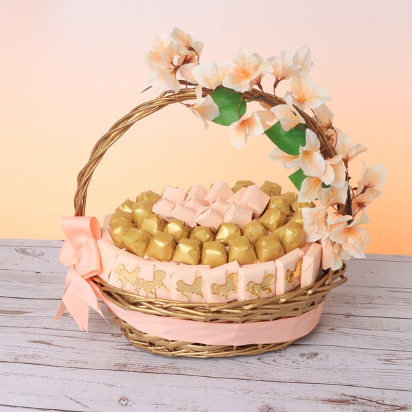 Baby Girl carousel them premium chocolate medium basket