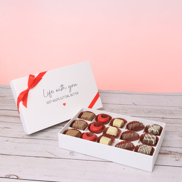 Love message "life with you" designed 15-piece premium chocolate hard box