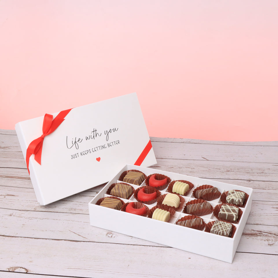 Love message "life with you" designed 15-piece premium chocolate hard box