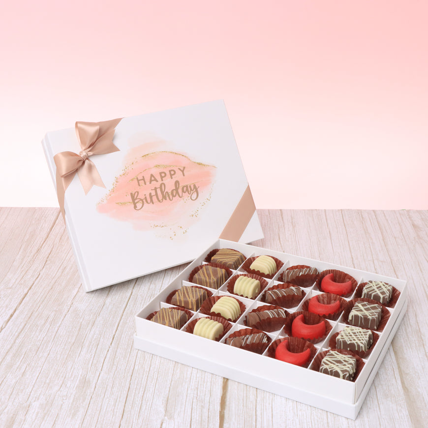 "Happy birthday" stain taupe designed 20P premium chocolate hard box