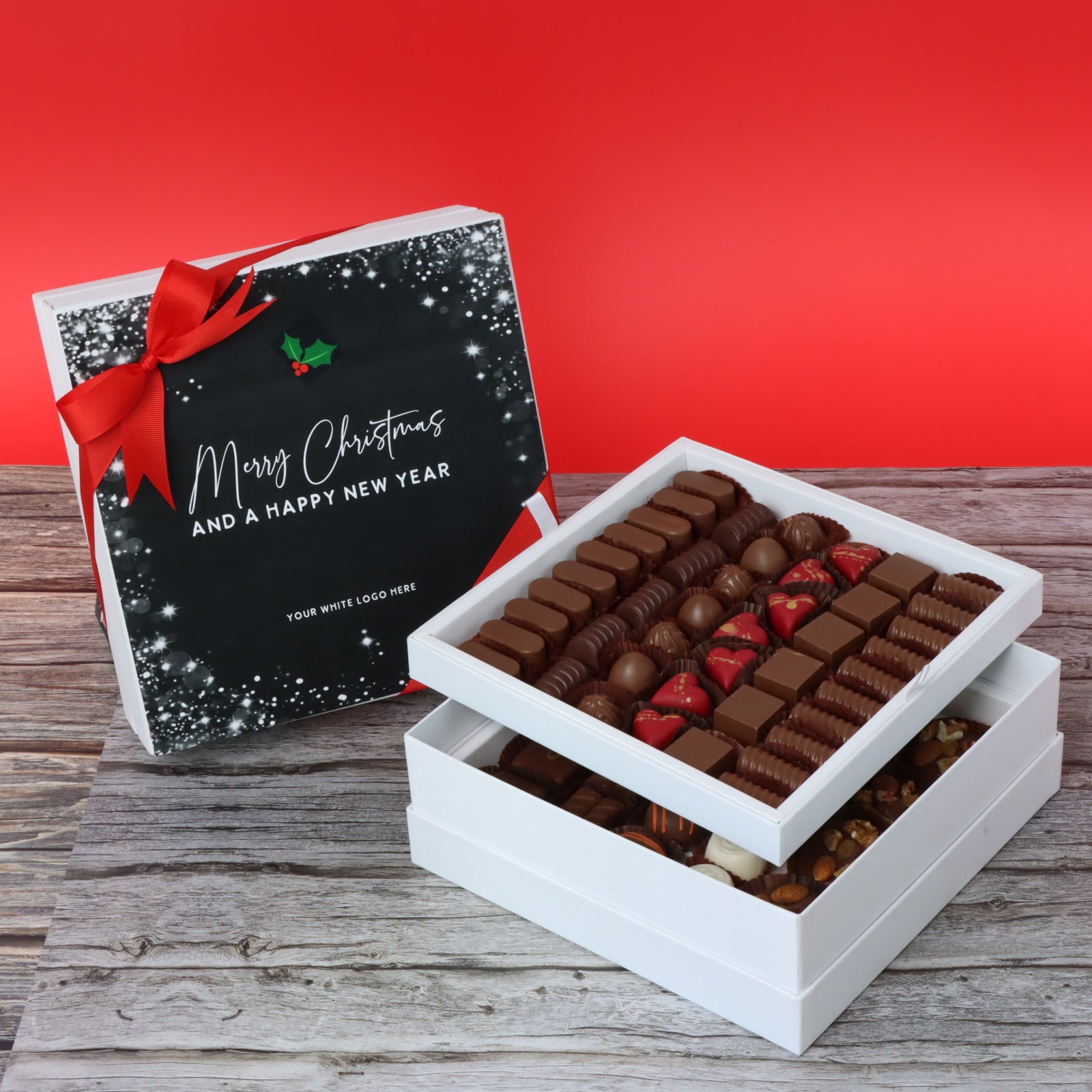 Merry Christmas & happy new year snow flakes designed premium chocolate 2 layer hard box