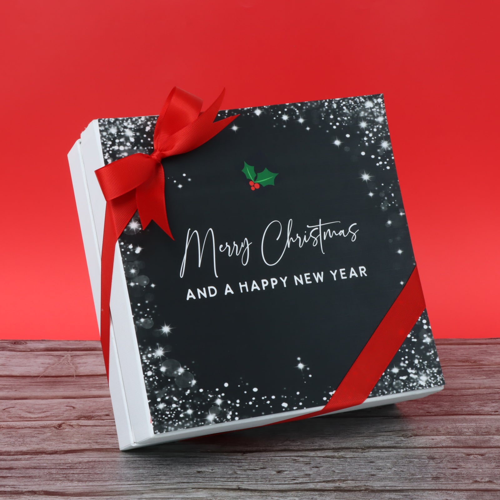 Merry Christmas & happy new year snow flakes designed premium chocolate 2 layer hard box