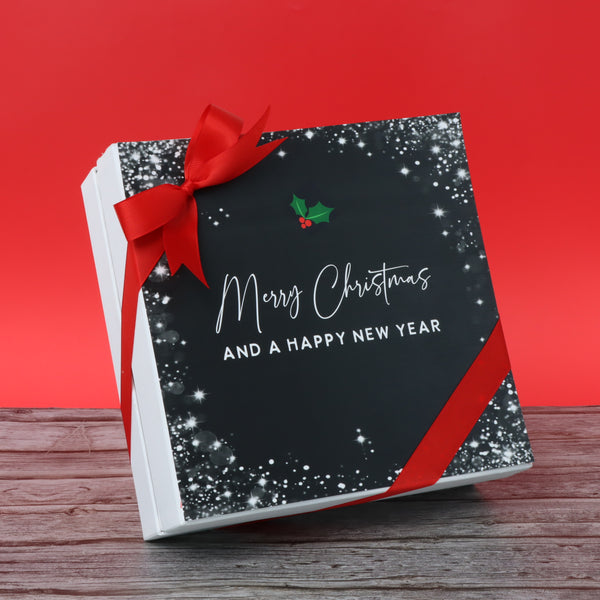 Merry Christmas & happy new year snow flakes designed premium chocolate 2 layer hard box