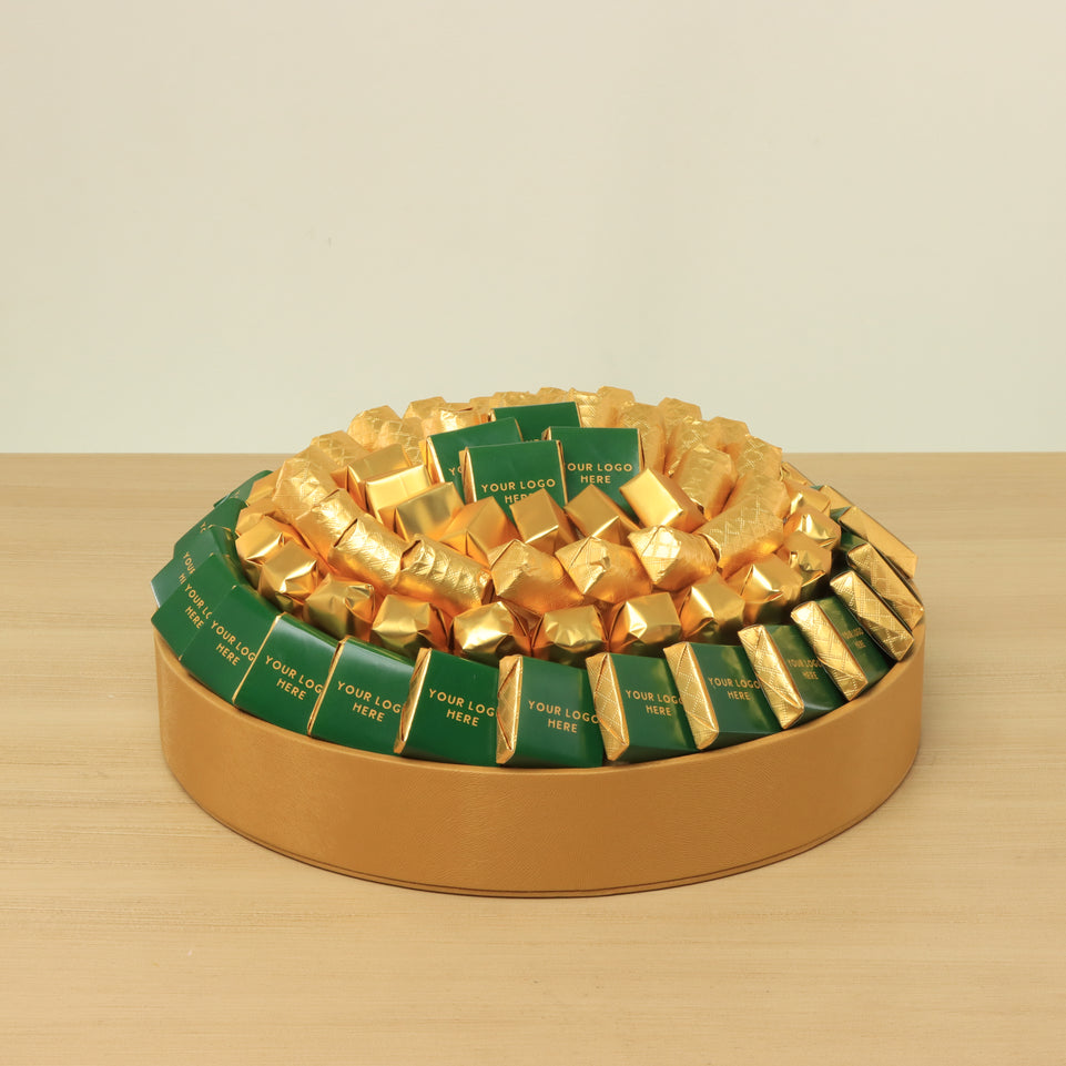 Corporate customized premium chocolate round leather tray