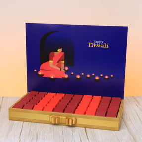 Happy diwali candle lights designed premium chocolate medium leather tray