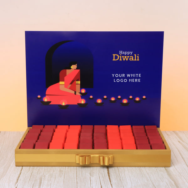 Corporate customized happy diwali candle lights designed premium chocolate medium leather tray