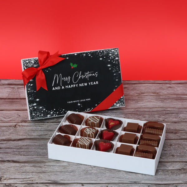 Merry christmas & happy new year snow flakes designed premium chocolate 15 piece hard box