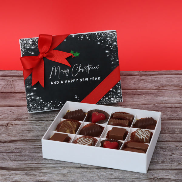 Merry christmas & happy new year snow flake designed premium chocolate 12 piece hard box