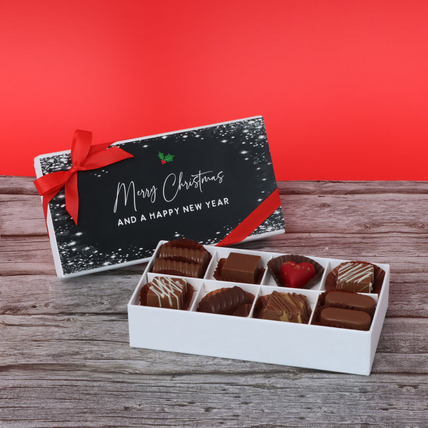 Merry christmas & happy new year snowflakes designed chocolate 8-piece hard box