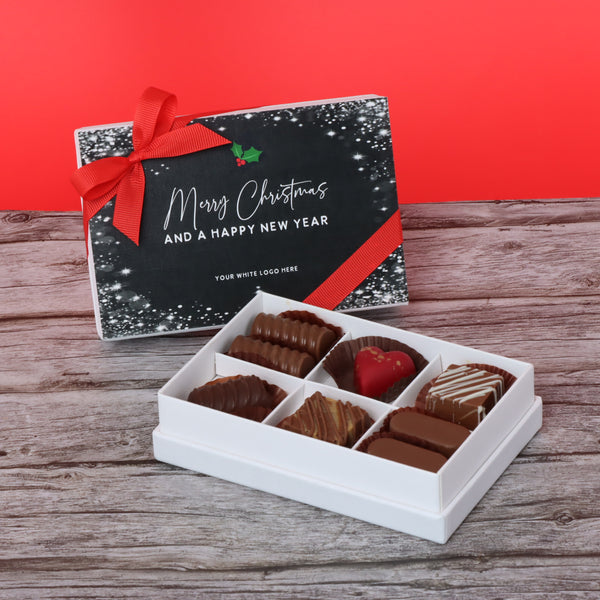 Set of 8 Merry Christmas & happy new year snowflakes designed premium chocolate 6 piece hard box