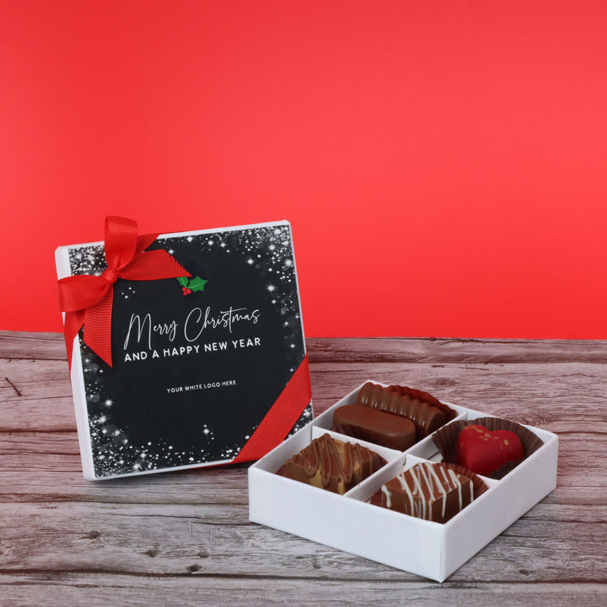 Merry christmas & happy new year designed chocolate 4- piece hard box giveaway