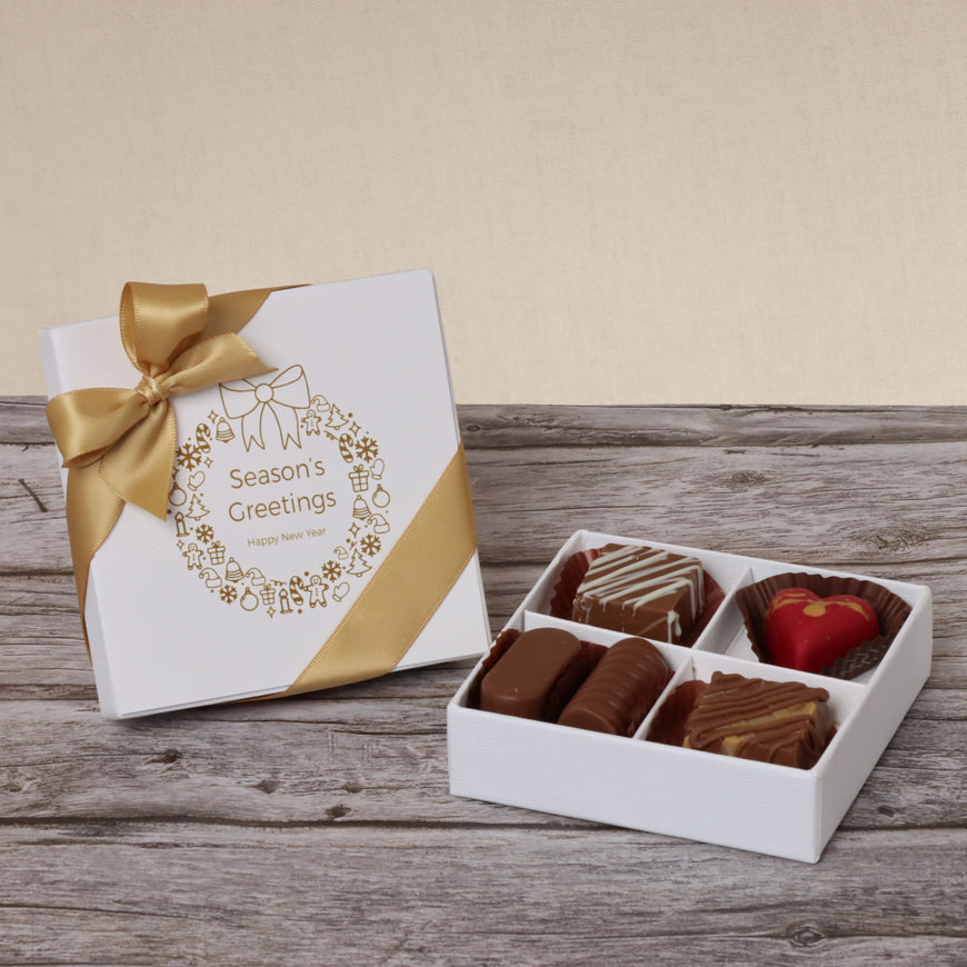 Season's greeting wreath designed chocolate 4-piece hard box