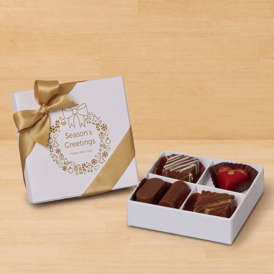 Set of 15 Season's greeting wreath designed premium chocolate 4 piece hard box