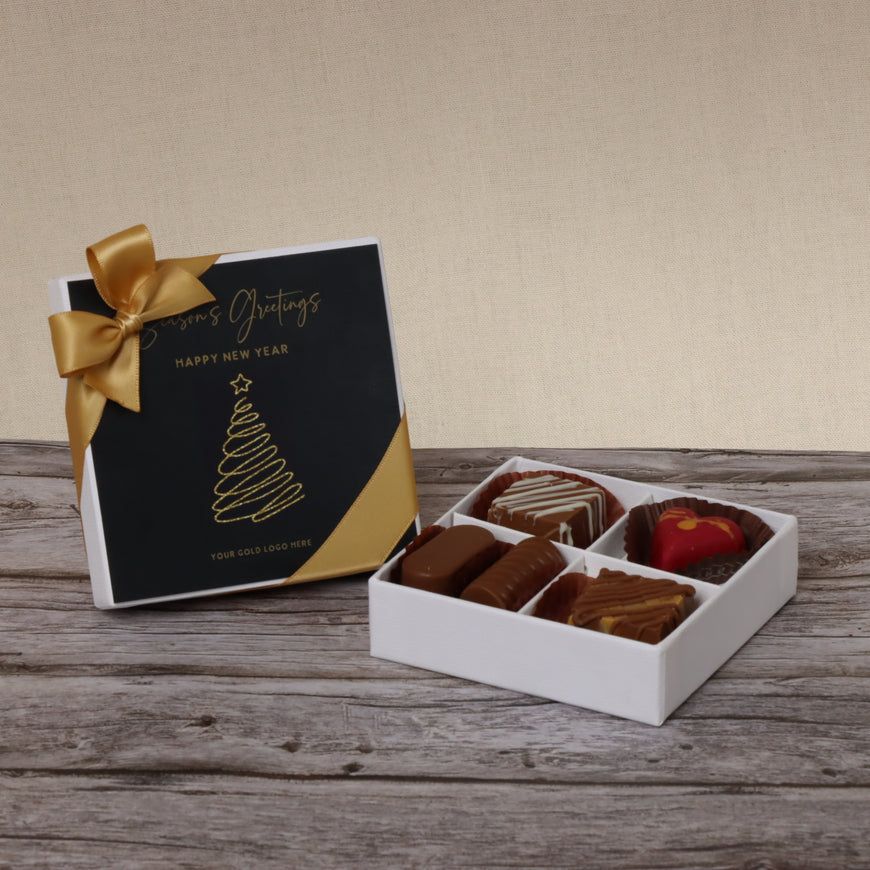 Season's greeting happy new year designed chocolate 4- piece hard box