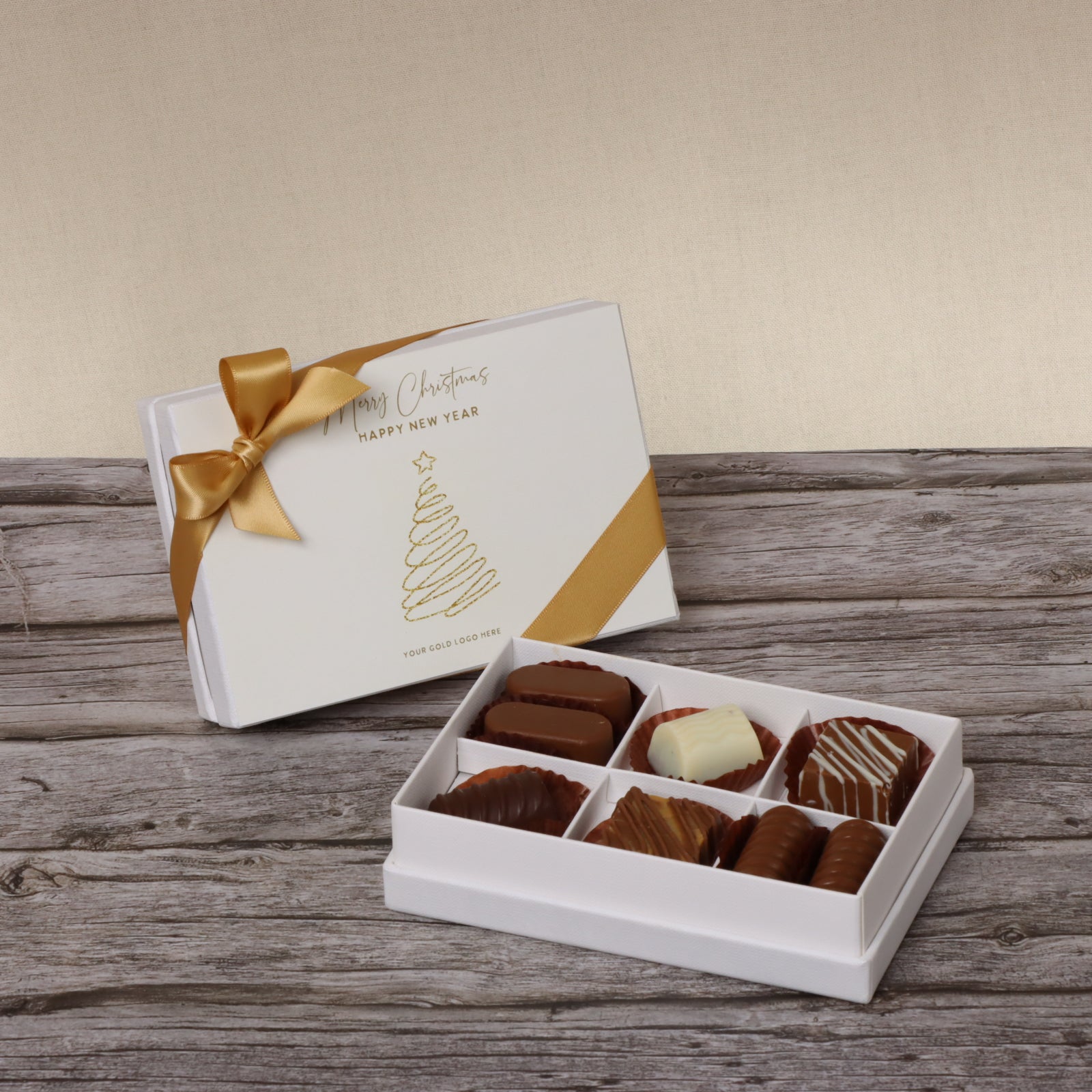 Set of 8 Season's greetings , Merry Christmas & happy new year designed premium chocolate 6- piece hard box