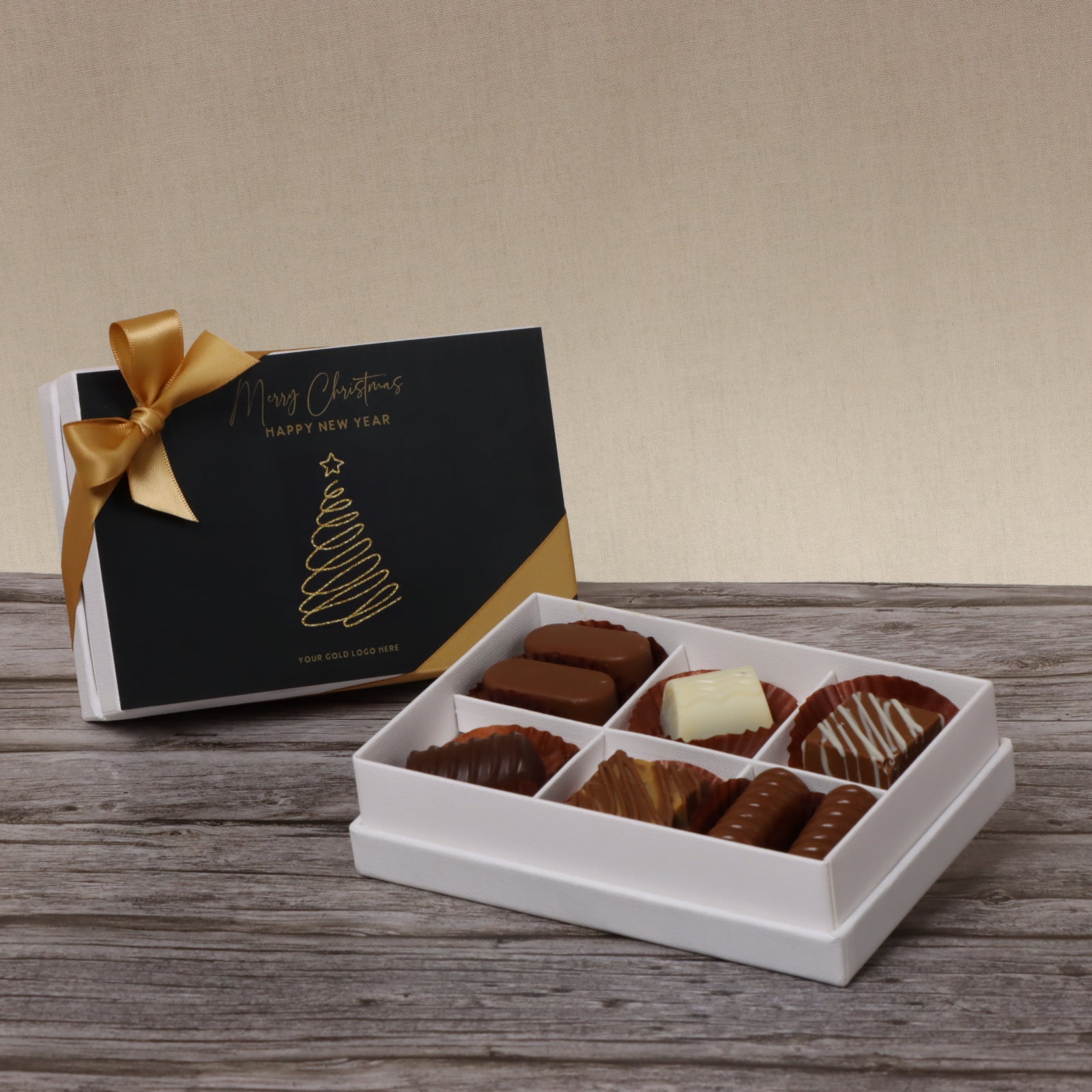 Set of 8 Season's greetings , Merry christmas & happy new year designed premium chocolate 6-piece hard box