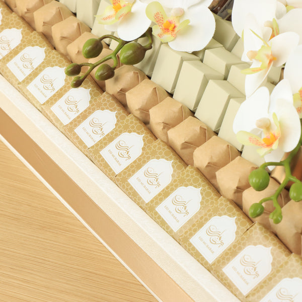 Eid Mubarak design premium chocolate large leather tray