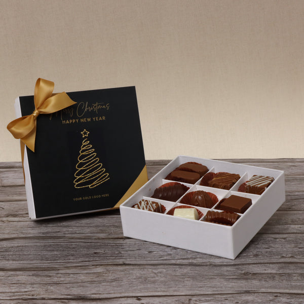 Season's greetings , Merry christmas & happy new year designed premium chocolate 9-piece hard box