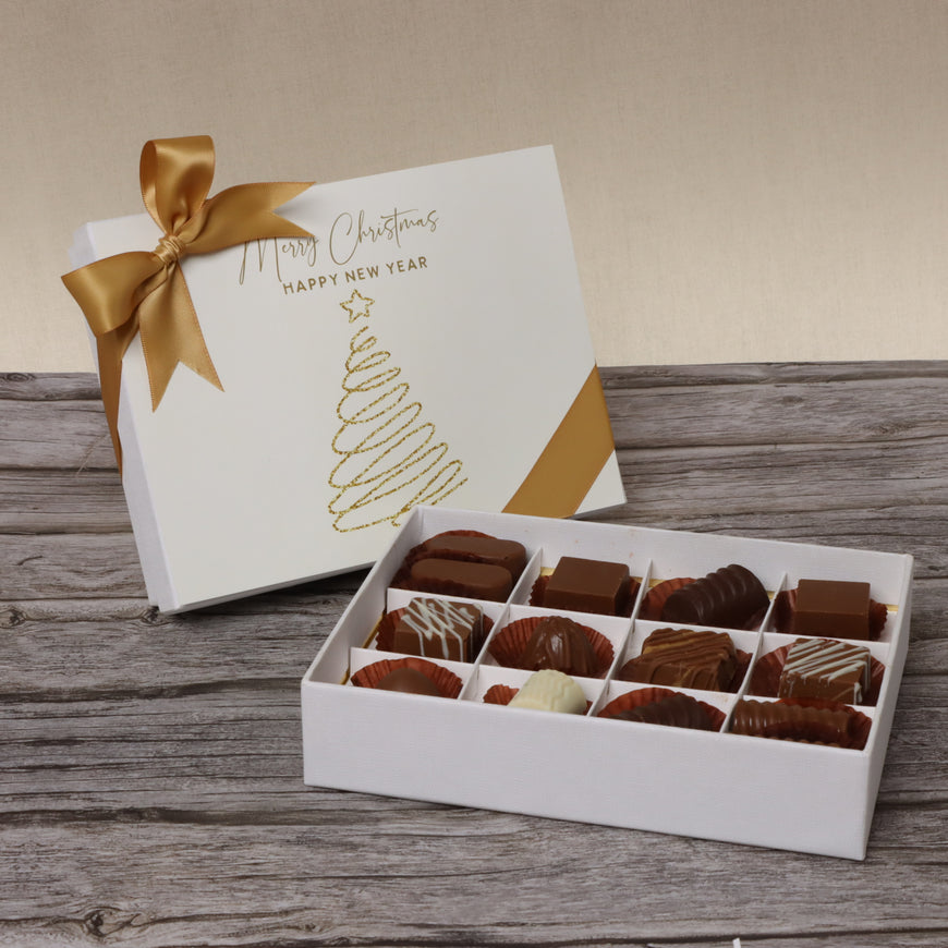 Merry christmas & happy new year designed chocolate 12- piece hard box