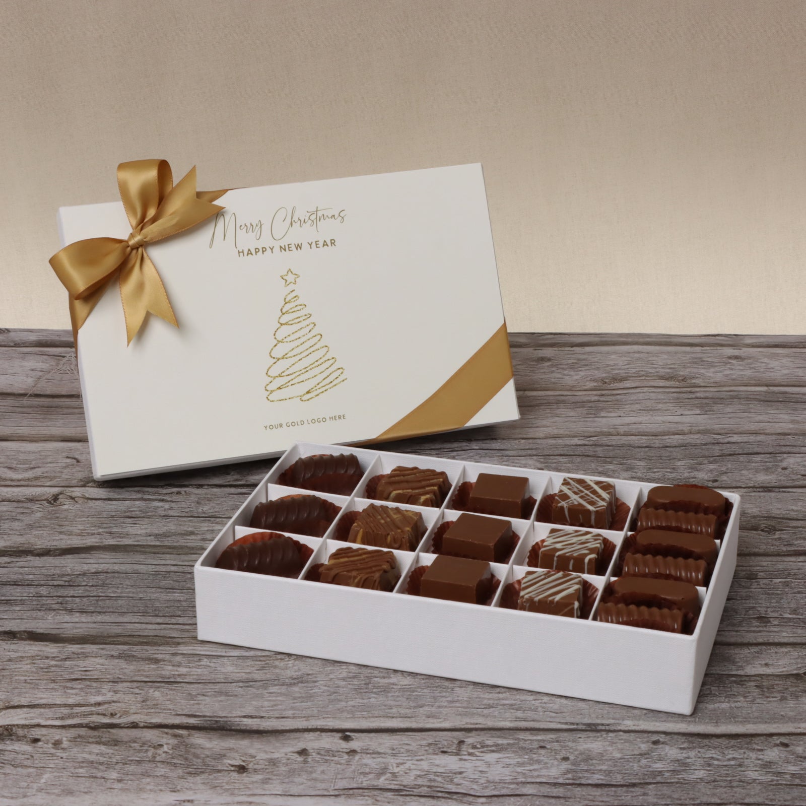 Merry Christmas & happy new year designed premium chocolate 15 piece hard box