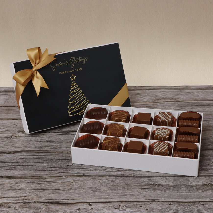 Season's greeting happy new year designed chocolate 15-piece hard box