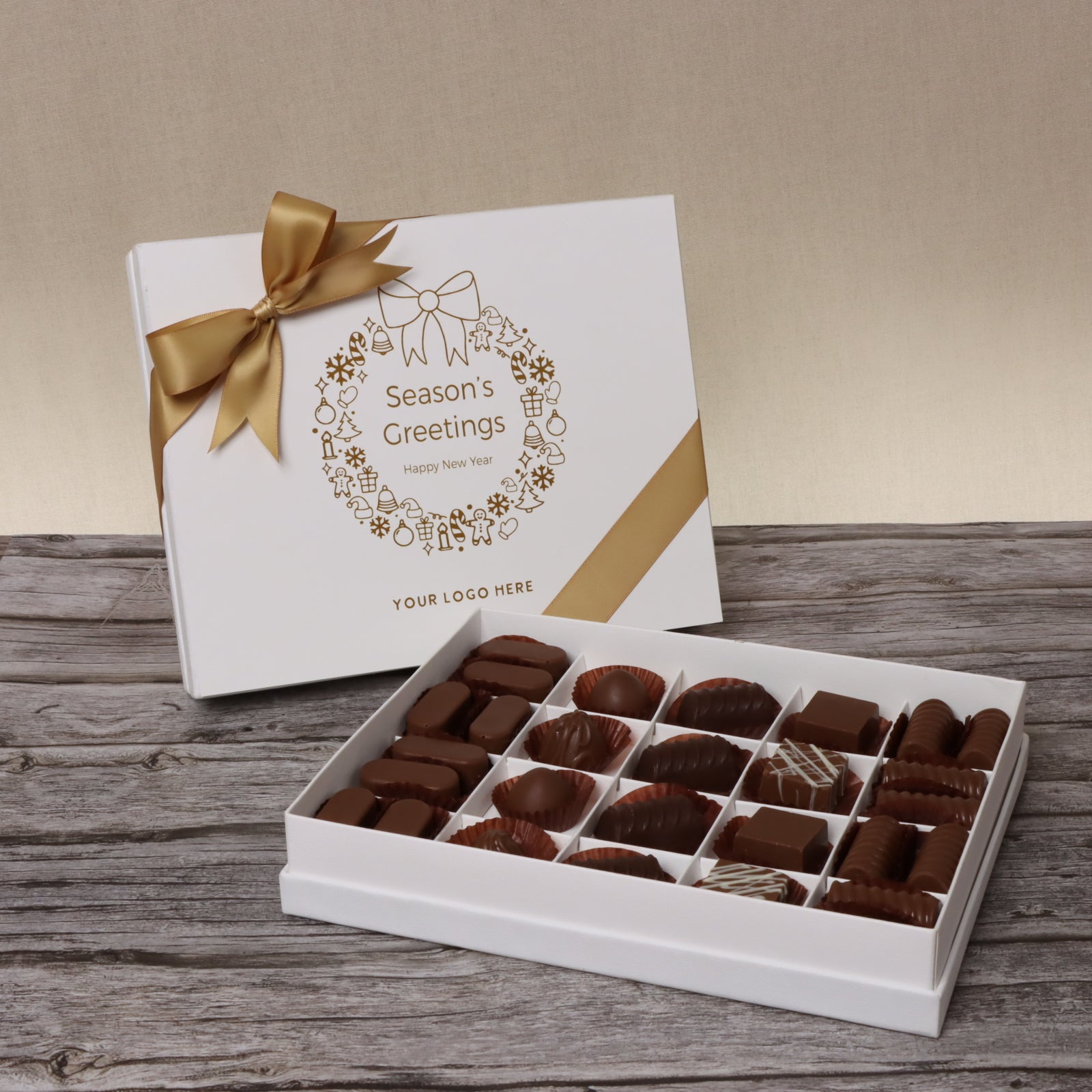 Season's greetings wreath designed premium chocolate 20 piece hard box