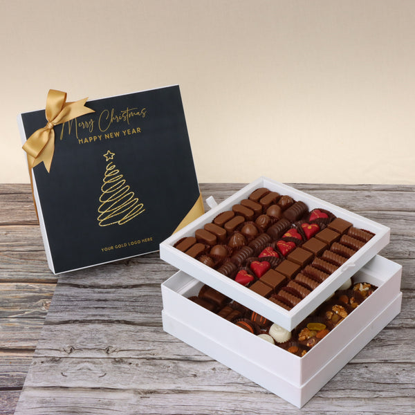 Season's greetings , Merry Christmas & happy new year designed premium chocolate 2-layer hard box