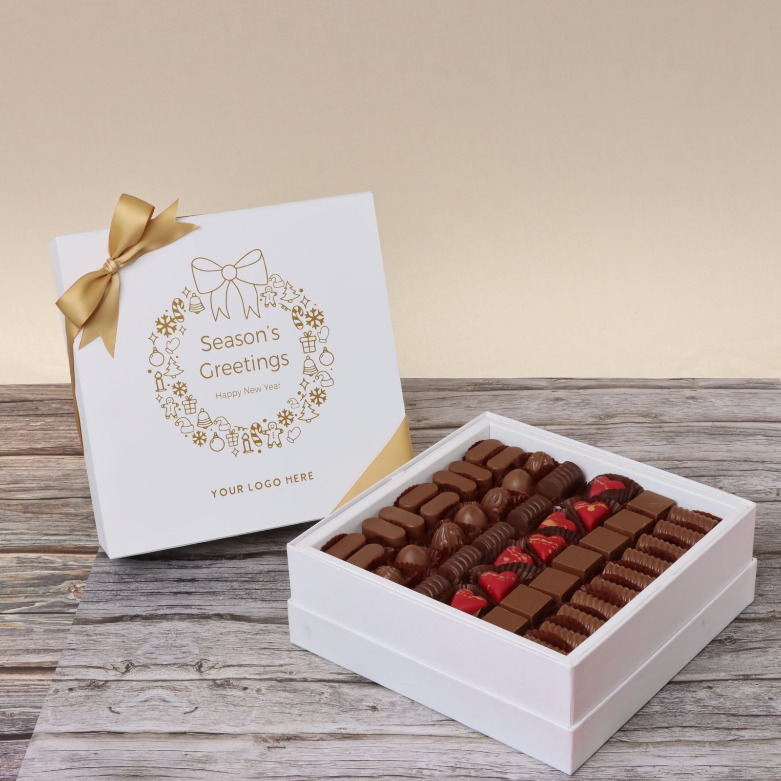 Season's greetings wreath designed premium chocolate hard box