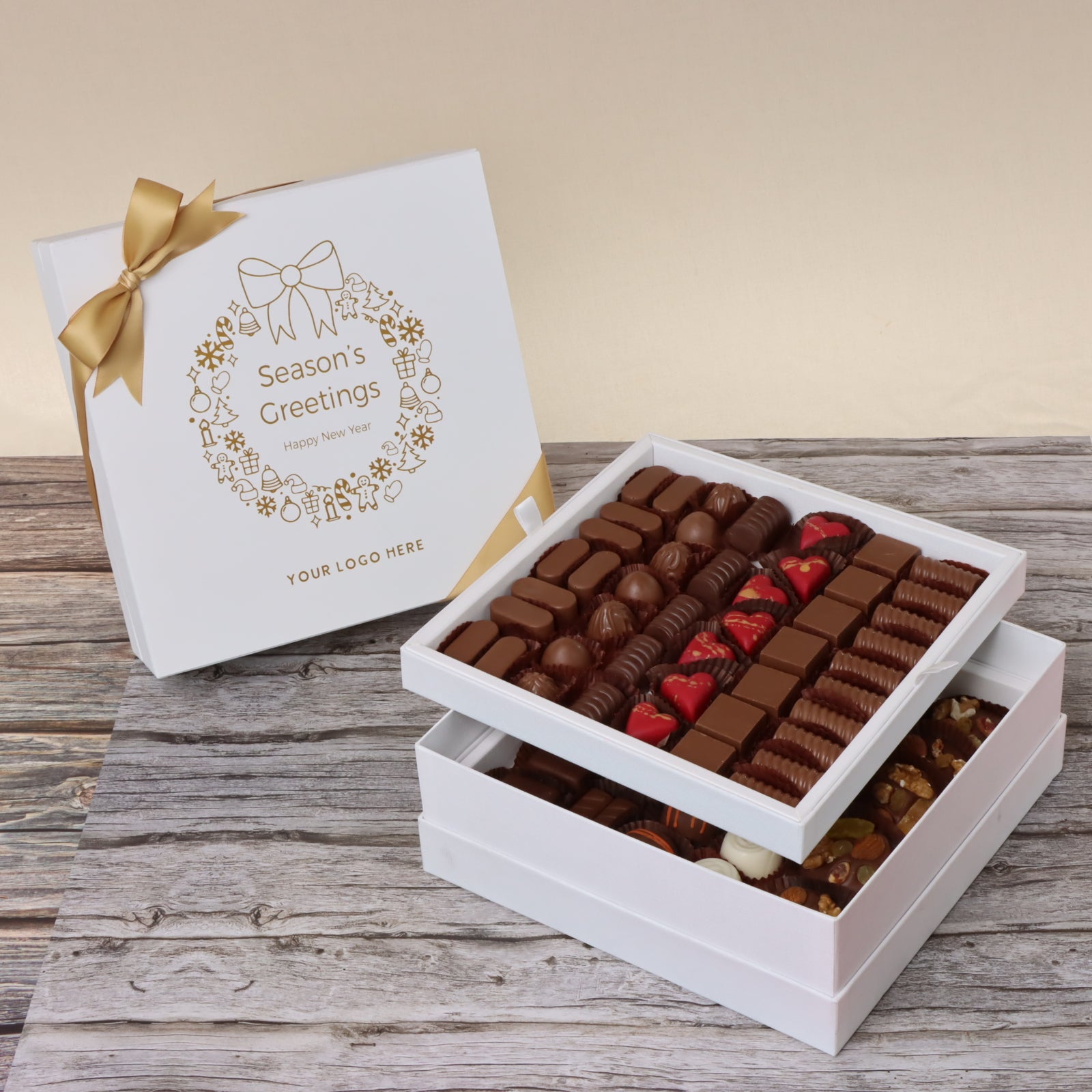 Season's greetings wreath designed premium chocolate 2-layer hard box