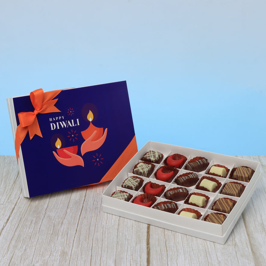 Happy diwali holding hands candle designed premium chocolate 20P hard box